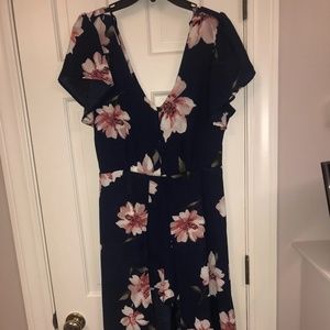 Navy and pink floral romper